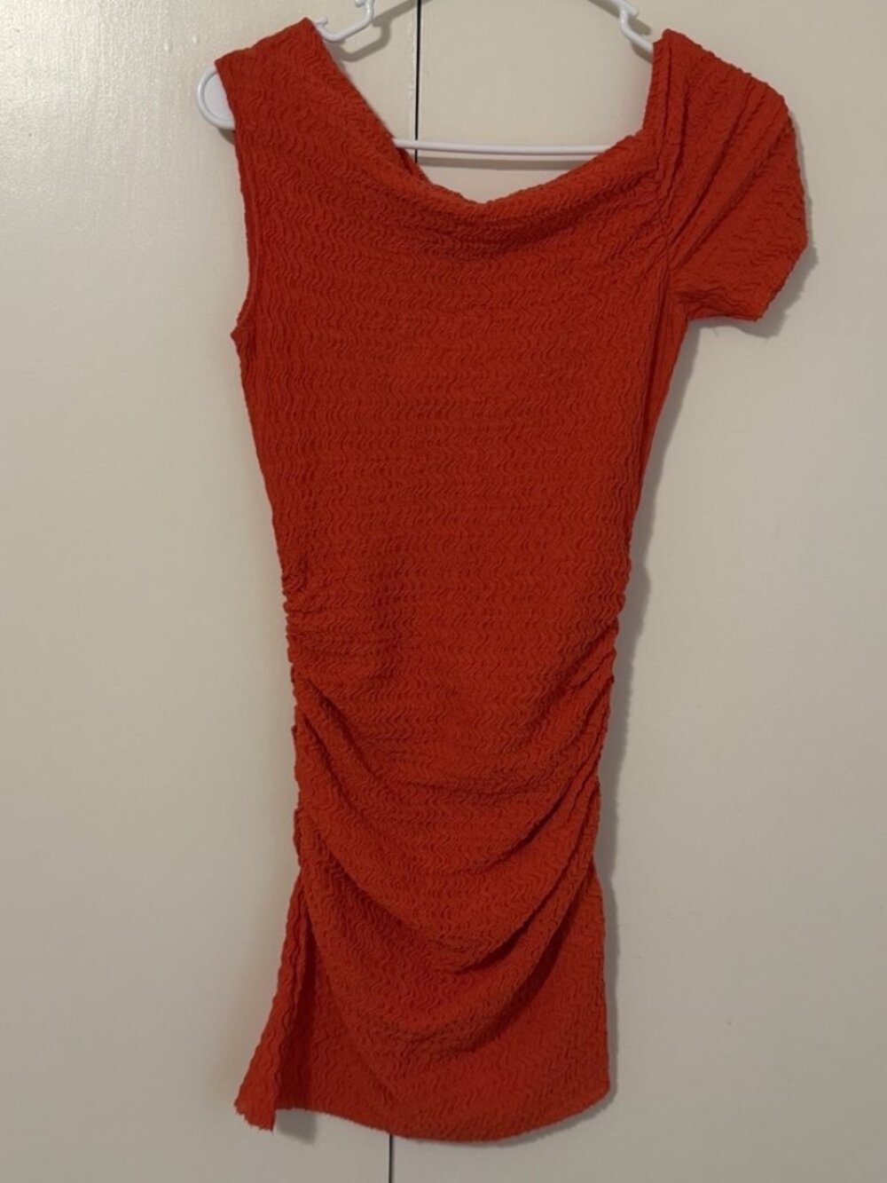 NWT Zara Orange Textured Ruched Bodycon Mini Dress Small